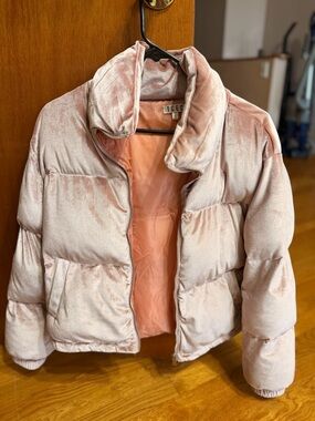 Velvet Blush Pink Puffer Jacket - Ice